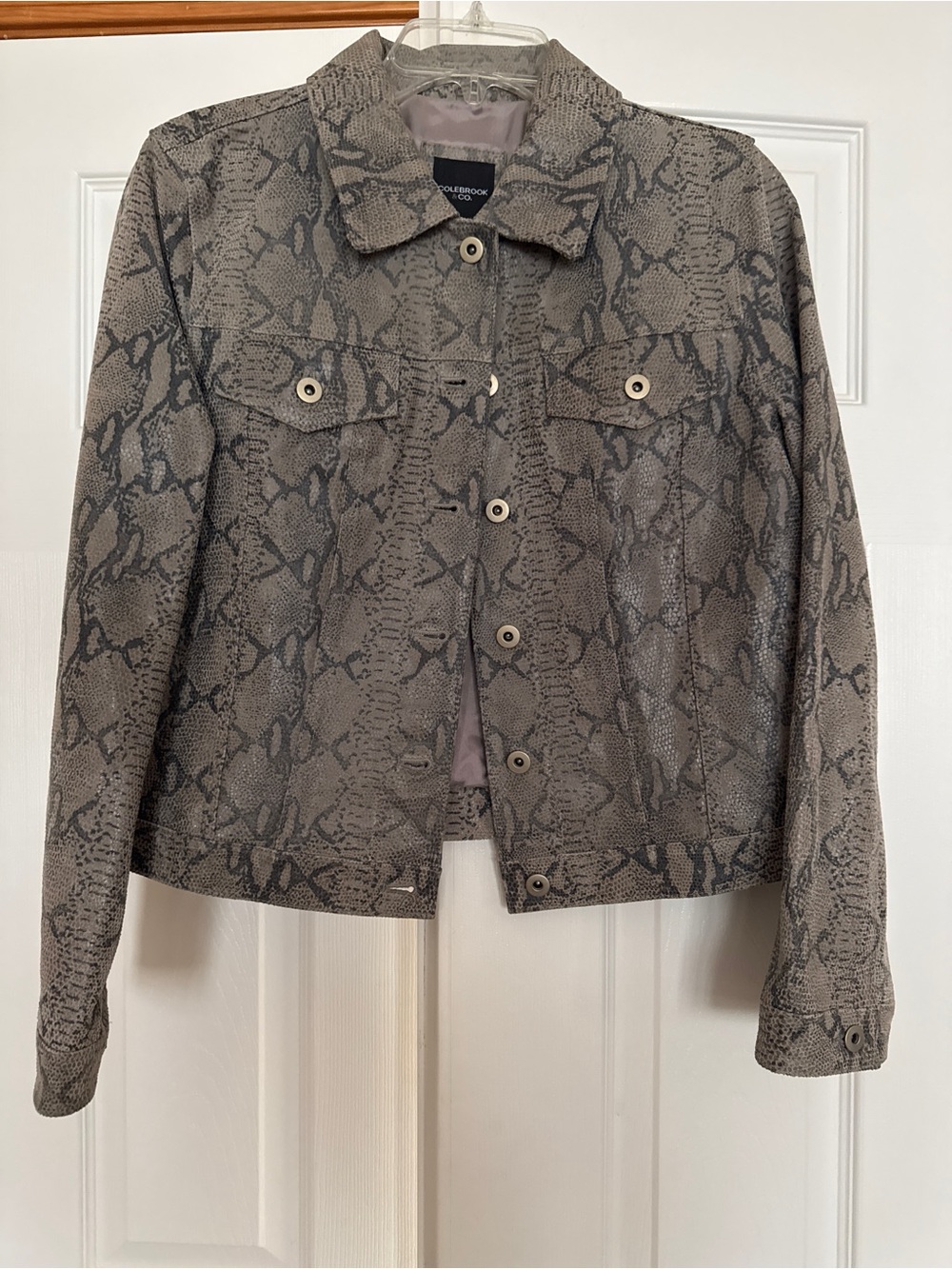 Colebrook Gray Snake-Print Leather Jacket